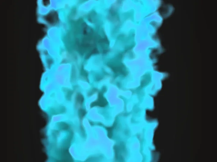 A cyan cloud of dye billowing through water